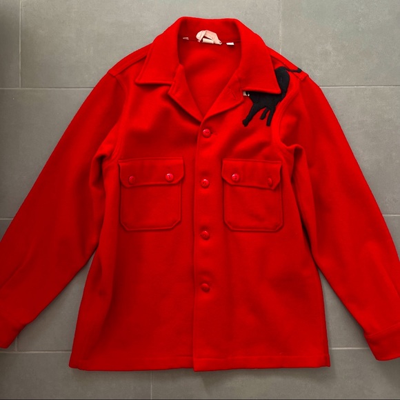 Vintage Other - Vintage Boy Scouts Bull Patch BSA Red Wool Shacket Jacket Button Down Shirt